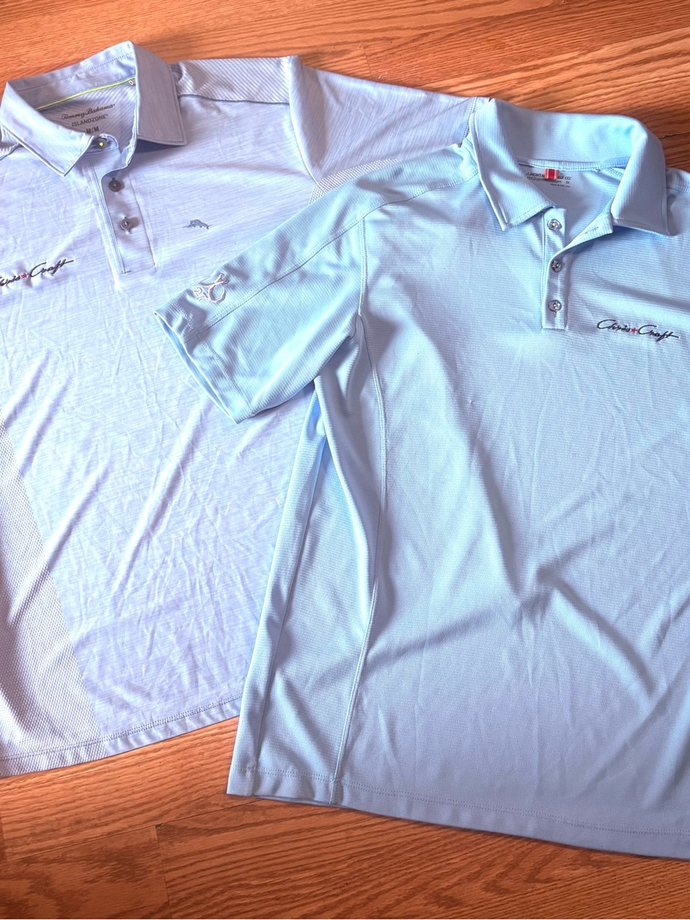2  Tommy Bahama Baby Blue Polo Shirts Criss Craft Embroidered Size Medium NWOT